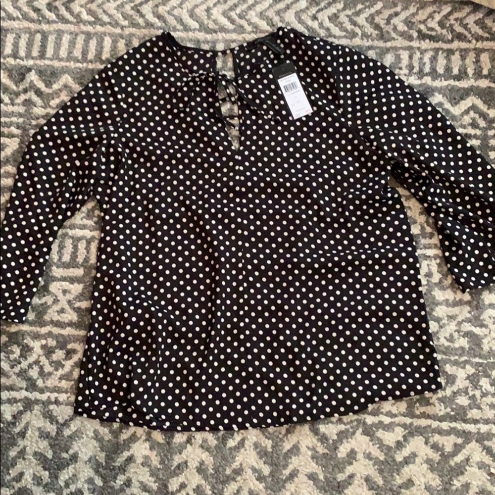 Sheer polka dot blouse black and white NWT